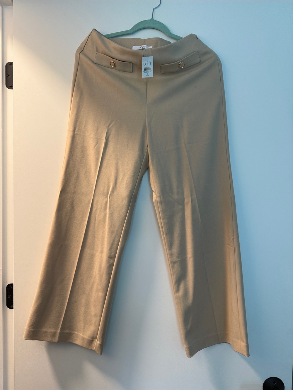 LOFT Camel Wide-Leg Crop Trousers with Button Trim